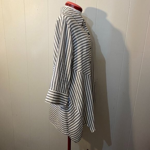 Soft Surrender Boho Button Down 3/4 Sleeve Striped Tunic Womens Top Size PXL - Picture 3 of 11
